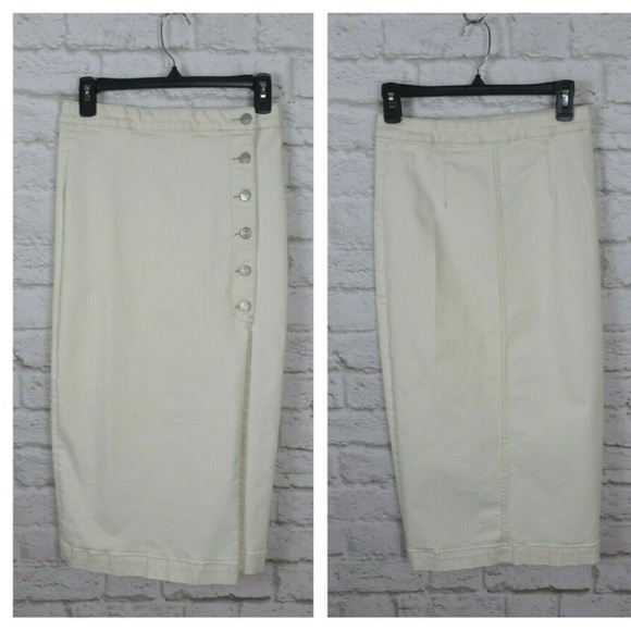 Free People Jasmine Denim Midi Skirt Button Slit Size 0 - Picture 7 of 15